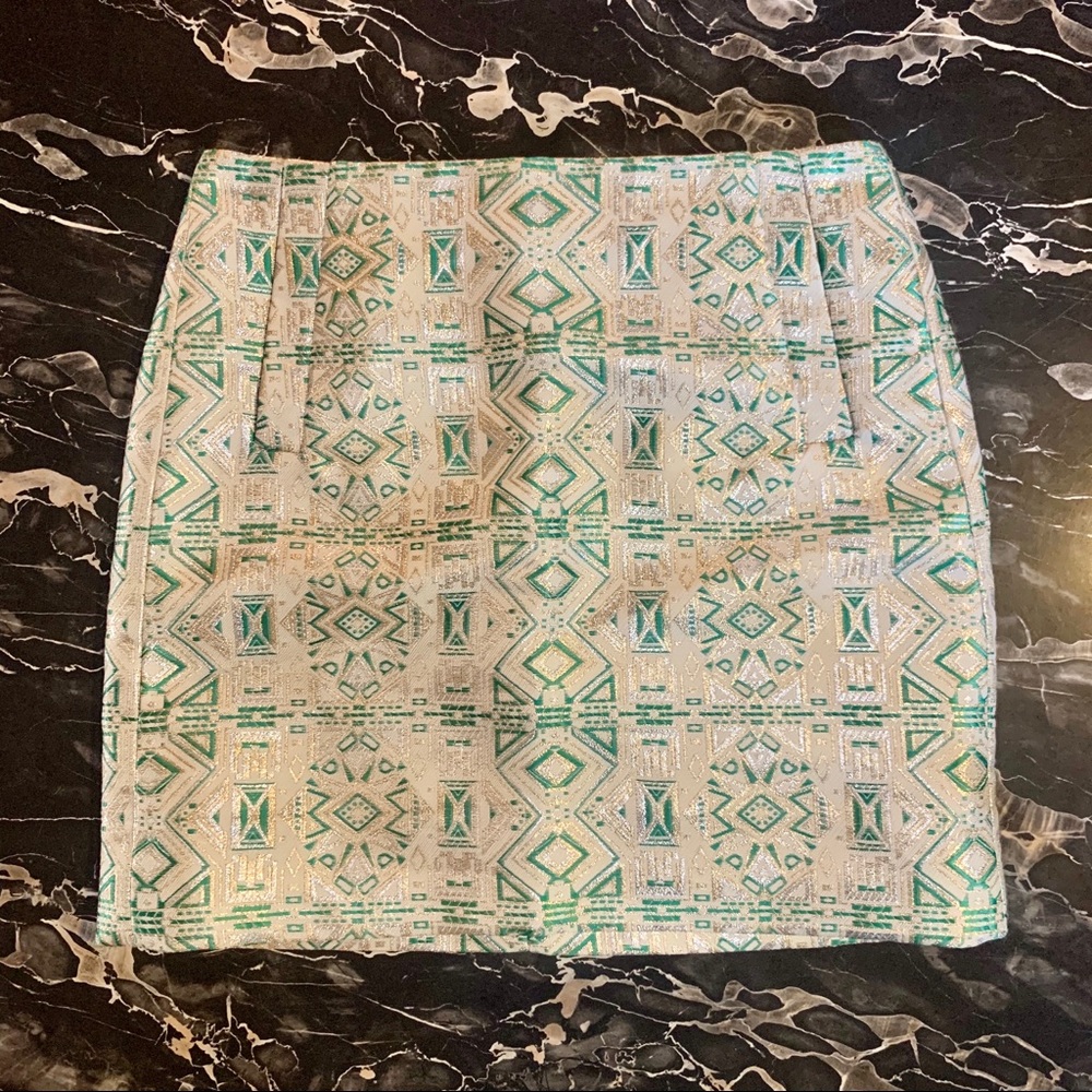 NWT J Crew Metallic Green Silver Gold Mini Skirt